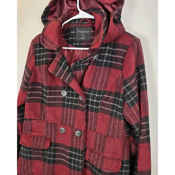 Aeropostale Womens Red Black Lined Hooded Peacoat Winter Jacket XL Double Brstd - Picture 1 of 7